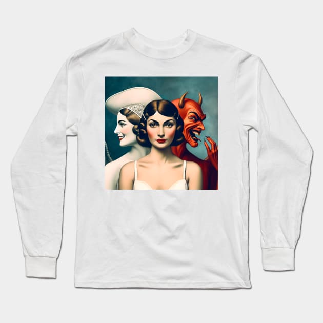 Girl undecided between good and evil, after all, am I good or am I bad? Long Sleeve T-Shirt by Marccelus